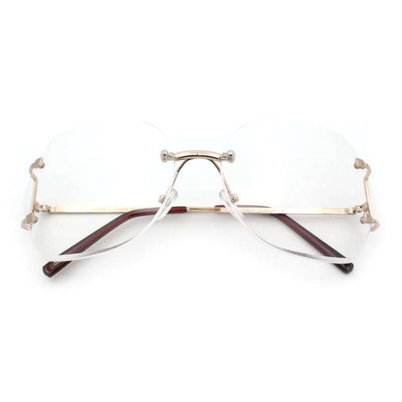 SA106 Gold Luxury Designer Rectangular Rimless Oversize Butterfly Clear Lens Eye Glasses