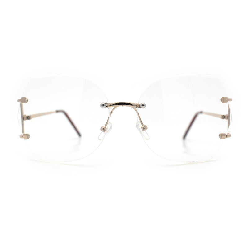 SA106 Gold Luxury Designer Rectangular Rimless Oversize Butterfly Clear Lens Eye Glasses