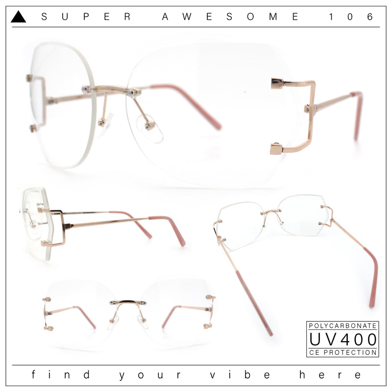 SA106 Gold Luxury Designer Rectangular Rimless Oversize Butterfly Clear Lens Eye Glasses