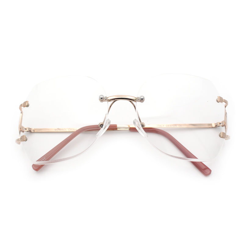SA106 Gold Luxury Designer Rectangular Rimless Oversize Butterfly Clear Lens Eye Glasses
