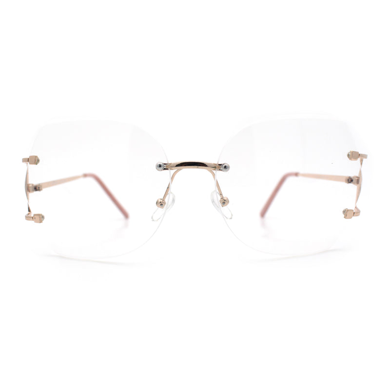 SA106 Gold Luxury Designer Rectangular Rimless Oversize Butterfly Clear Lens Eye Glasses