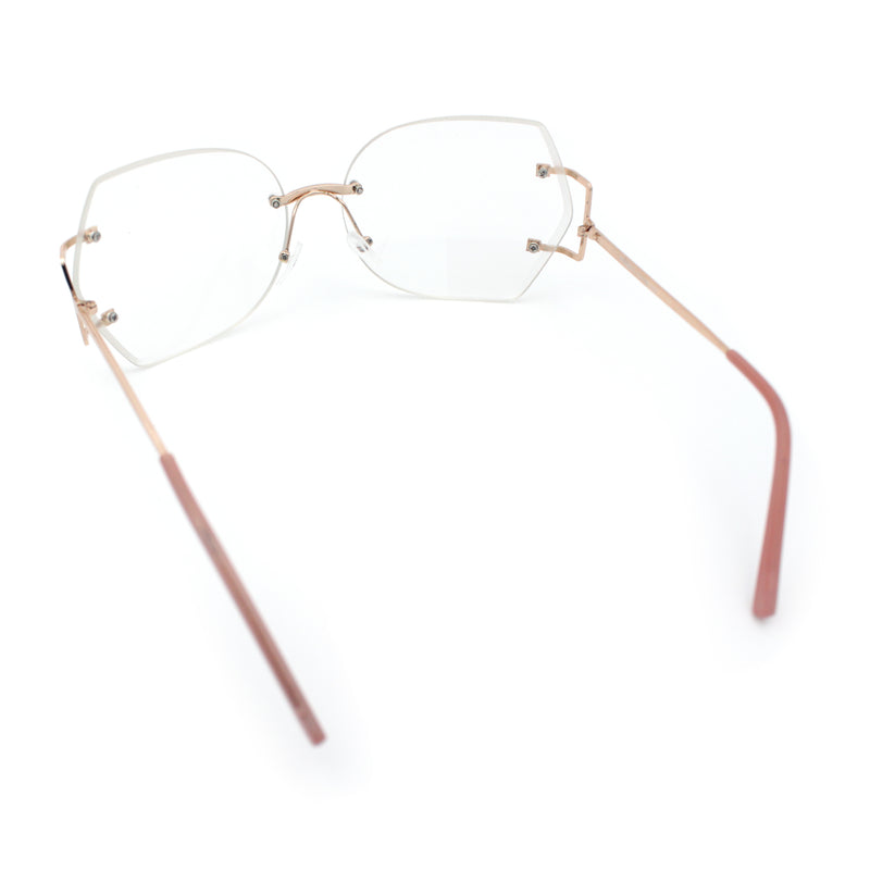 SA106 Gold Luxury Designer Rectangular Rimless Oversize Butterfly Clear Lens Eye Glasses