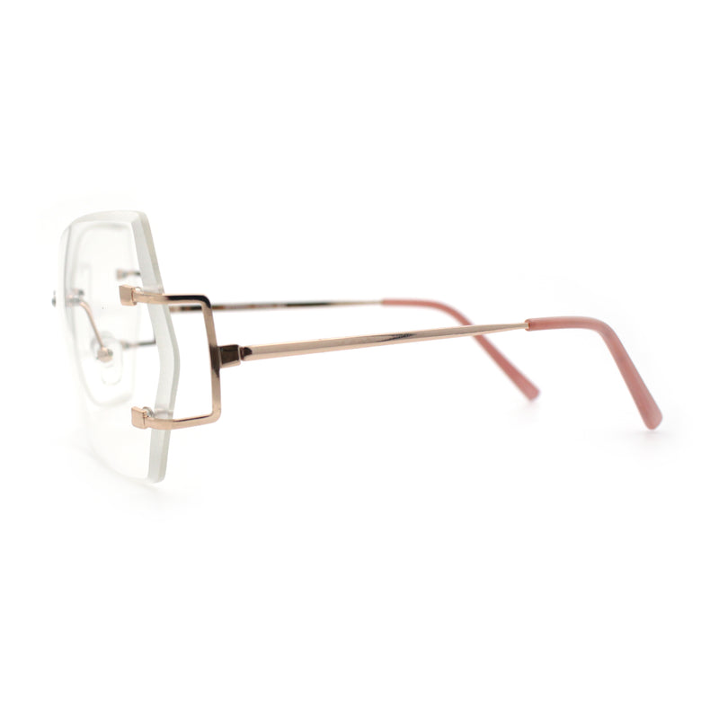 SA106 Gold Luxury Designer Rectangular Rimless Oversize Butterfly Clear Lens Eye Glasses