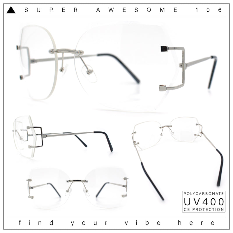 SA106 Gold Luxury Designer Rectangular Rimless Oversize Butterfly Clear Lens Eye Glasses