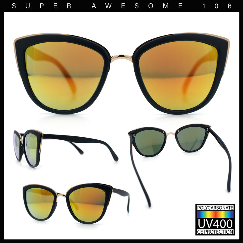 SA106 Womens Color Mirror Reflective Lens Oversize Cat Eye Sunglasses