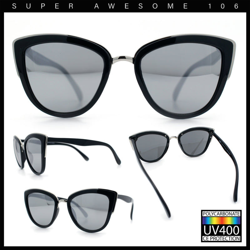 SA106 Womens Color Mirror Reflective Lens Oversize Cat Eye Sunglasses