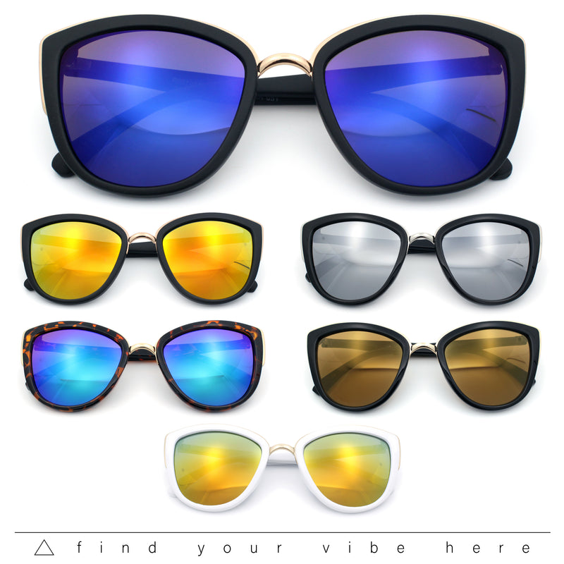 SA106 Womens Color Mirror Reflective Lens Oversize Cat Eye Sunglasses