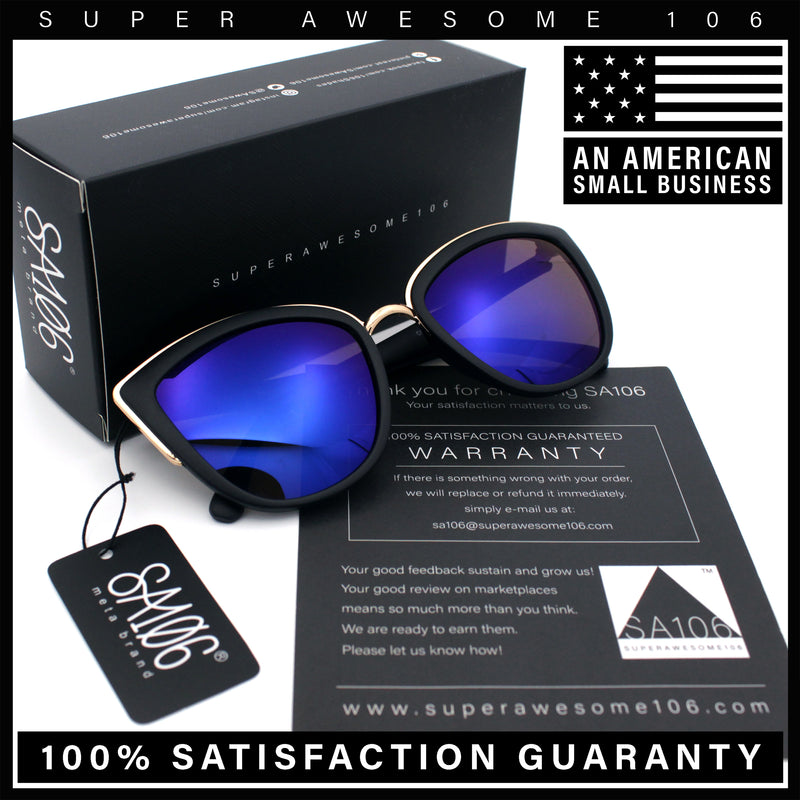 SA106 Womens Color Mirror Reflective Lens Oversize Cat Eye Sunglasses