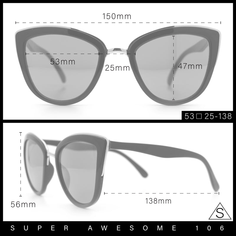 SA106 Womens Color Mirror Reflective Lens Oversize Cat Eye Sunglasses