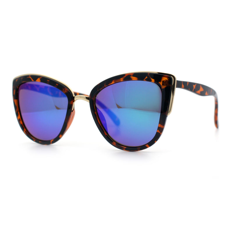 SA106 Womens Color Mirror Reflective Lens Oversize Cat Eye Sunglasses