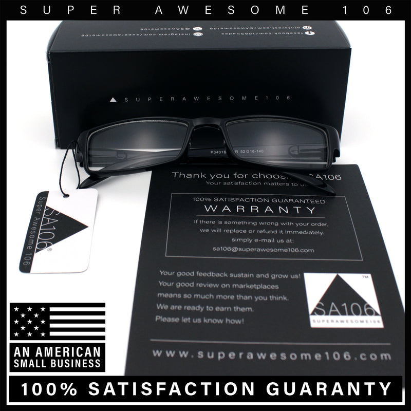 SA106 Black Narrow Rectangular Spring Hinge Plastic Clear Lens Eye Glasses