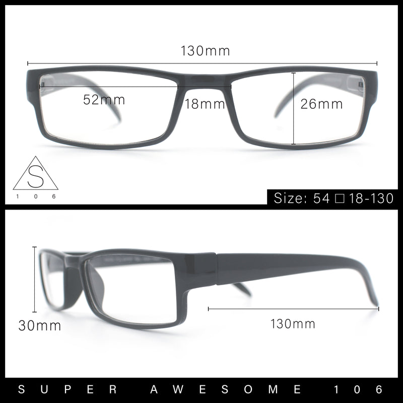 SA106 Black Narrow Rectangular Spring Hinge Plastic Clear Lens Eye Glasses