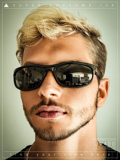 Mens Tempered Glass Lens All Black Oval Rectangle Wrap Biker Sunglasses