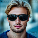 Mens Tempered Glass Lens All Black Oval Rectangle Wrap Biker Sunglasses