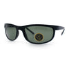 Mens Tempered Glass Lens All Black Oval Rectangle Wrap Biker Sunglasses