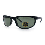 Mens Tempered Glass Lens All Black Oval Rectangle Wrap Biker Sunglasses