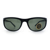 Mens Tempered Glass Lens All Black Oval Rectangle Wrap Biker Sunglasses