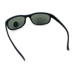 Mens Tempered Glass Lens All Black Oval Rectangle Wrap Biker Sunglasses