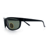 Mens Tempered Glass Lens All Black Oval Rectangle Wrap Biker Sunglasses