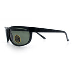 Mens Tempered Glass Lens All Black Oval Rectangle Wrap Biker Sunglasses