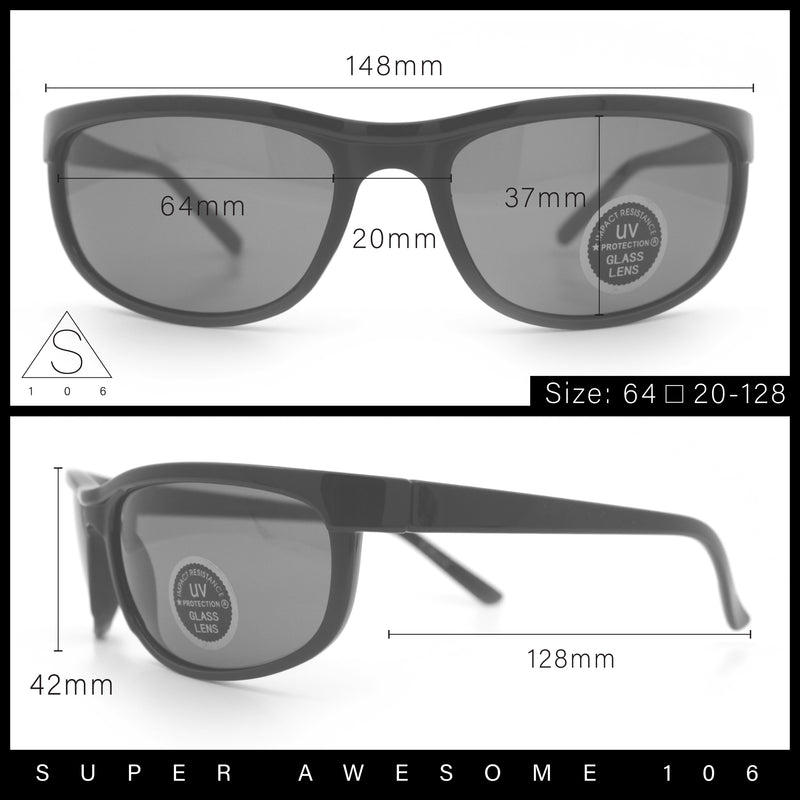 Mens Tempered Glass Lens All Black Oval Rectangle Wrap Biker Sunglasses