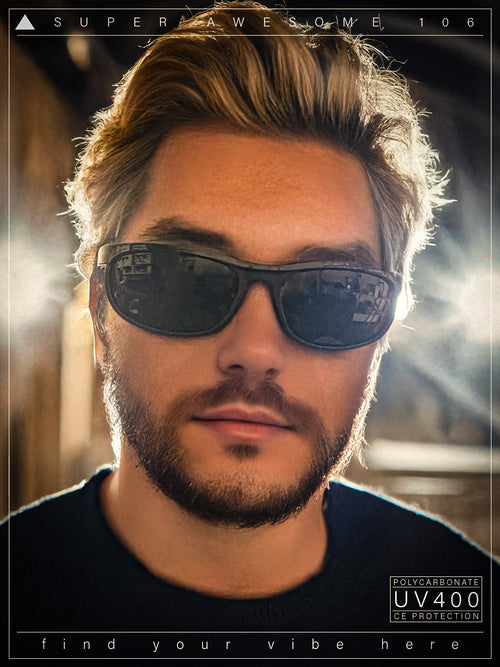 Mens All Black Sport Matte Plastic Biker Style Rectangular Oval Sunglasses