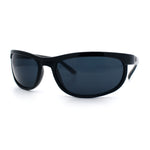Mens All Black Sport Matte Plastic Biker Style Rectangular Oval Sunglasses