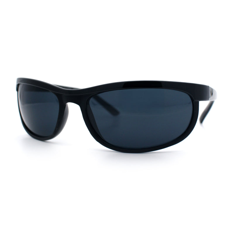 Mens All Black Sport Matte Plastic Biker Style Rectangular Oval Sunglasses