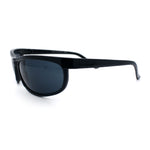 Mens All Black Sport Matte Plastic Biker Style Rectangular Oval Sunglasses