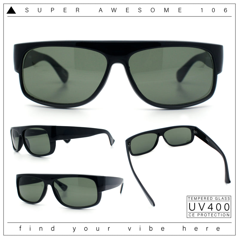 SA106 Mens Tempered Glass Lens 90s Mad Dog Flat Top Gangster Plastic Sunglasses Black - Green