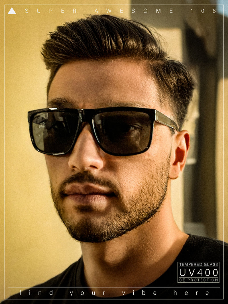 SA106 Temper Glass Shatterpoof Lens Oversize Thin Plastic Horned Sunglasses