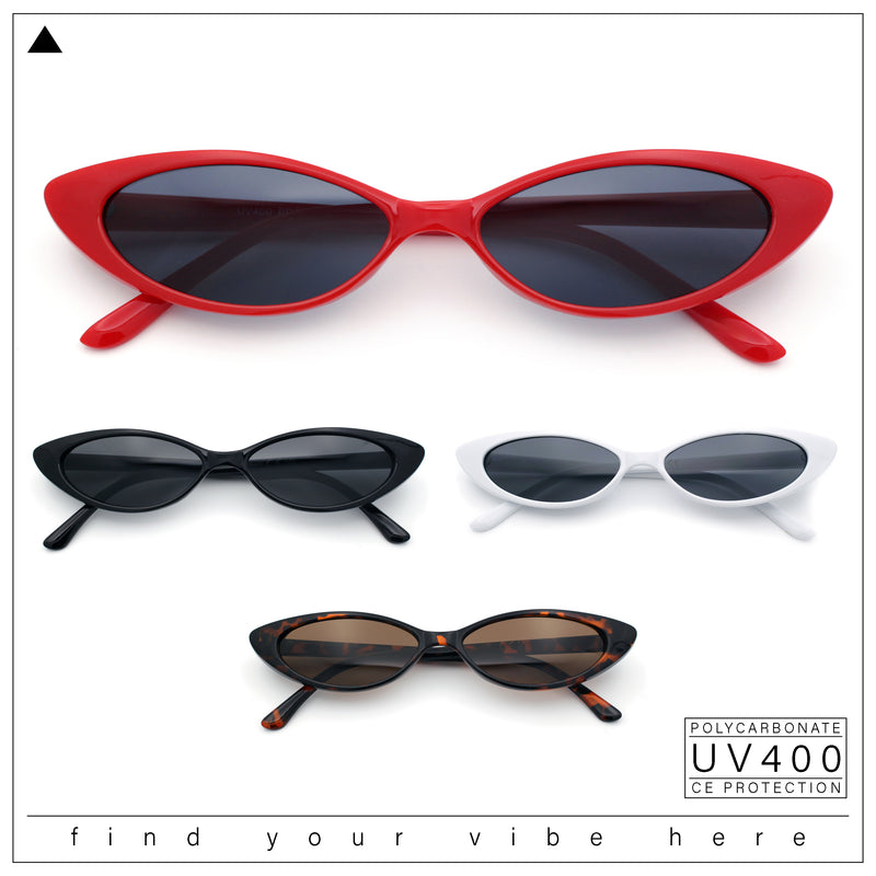 Womens Classy Think Plastic Narrow Rectangle Cat Eye Mod Fashion Sunglasses