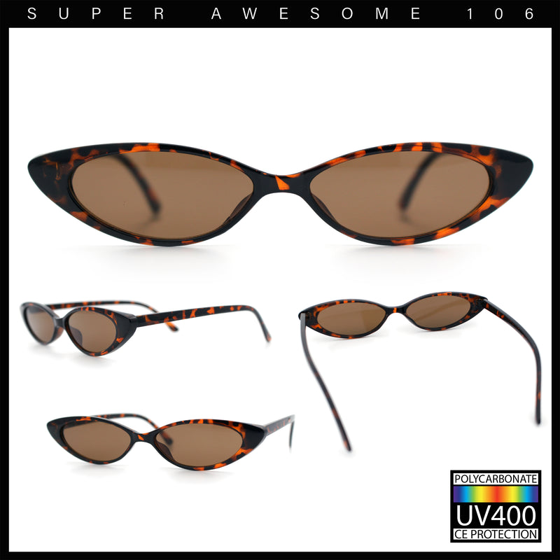 Womens Classy Think Plastic Narrow Rectangle Cat Eye Mod Fashion Sunglasses