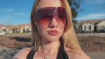 XXL Oversized Metal Rim Curved Monolens Shield Racer Sunglasses