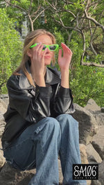 Womens Neon Pop Color 80s Squared Cat Eye Sunglasses