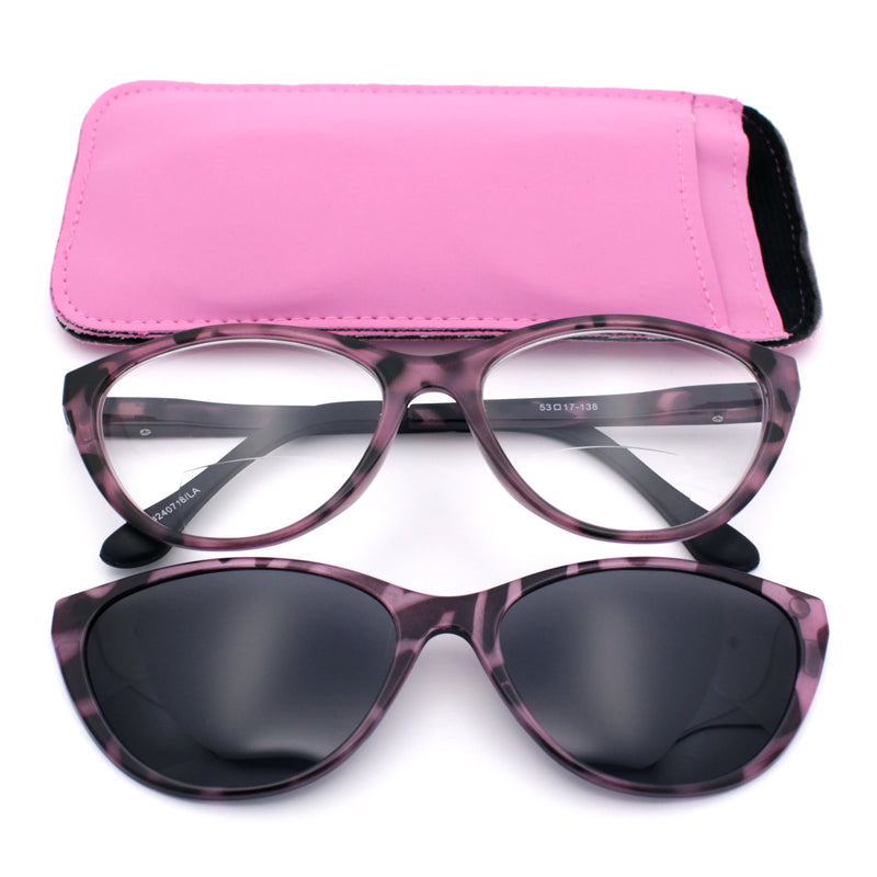 Cateye Magnetic Clip On Polarized Sunglasses On Bifocal Reading Glasses