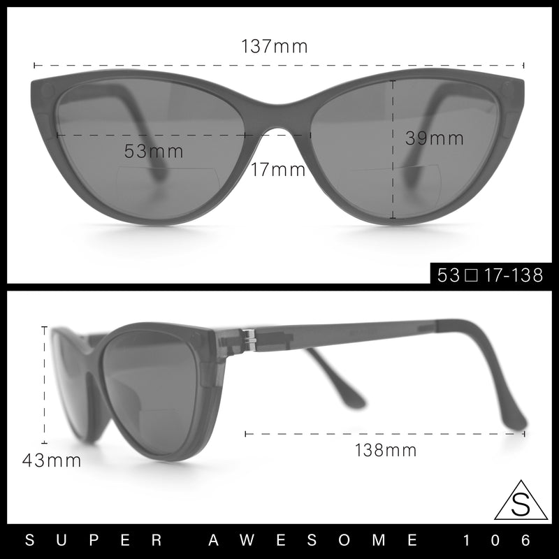 Cateye Magnetic Clip On Polarized Sunglasses On Bifocal Reading Glasses
