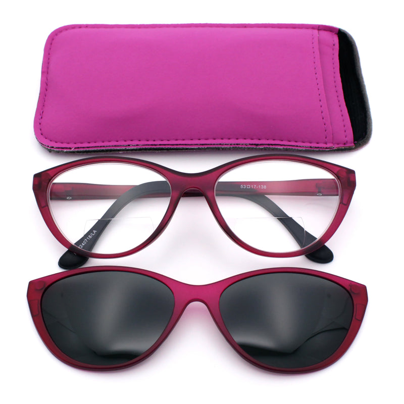 Cateye Magnetic Clip On Polarized Sunglasses On Bifocal Reading Glasses