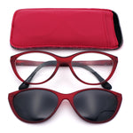 Cateye Magnetic Clip On Polarized Sunglasses On Bifocal Reading Glasses