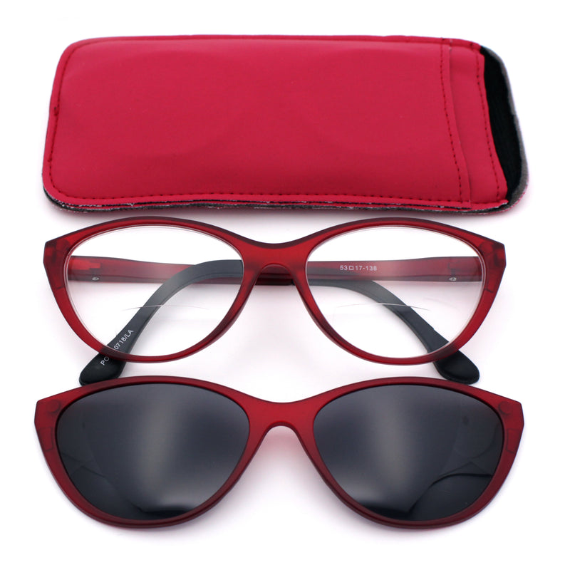 Cateye Magnetic Clip On Polarized Sunglasses On Bifocal Reading Glasses