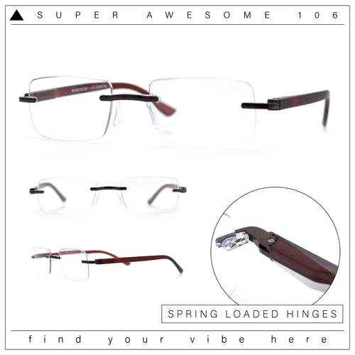 Luxury Light Weight Rimless Spring Hinge Narrow Rectangle Reading Glasses