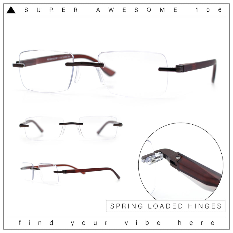 Luxury Light Weight Rimless Spring Hinge Narrow Rectangle Reading Glasses