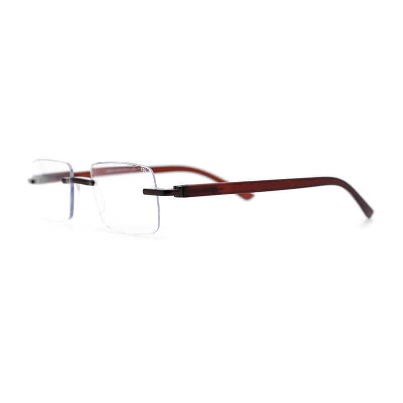 Luxury Light Weight Rimless Spring Hinge Narrow Rectangle Reading Glasses