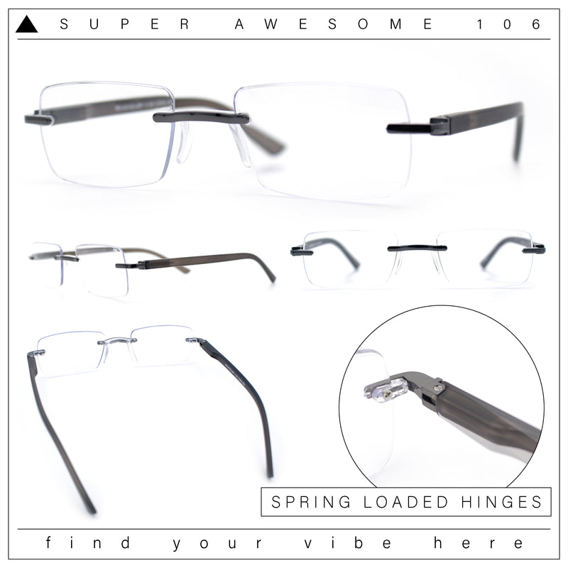 Luxury Light Weight Rimless Spring Hinge Narrow Rectangle Reading Glasses