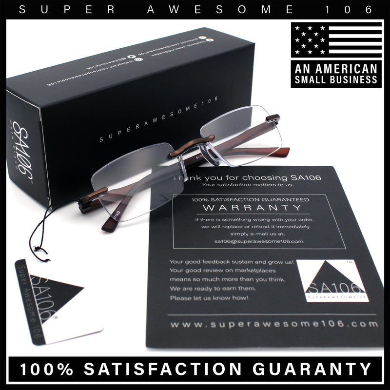 Luxury Light Weight Rimless Spring Hinge Narrow Rectangle Reading Glasses