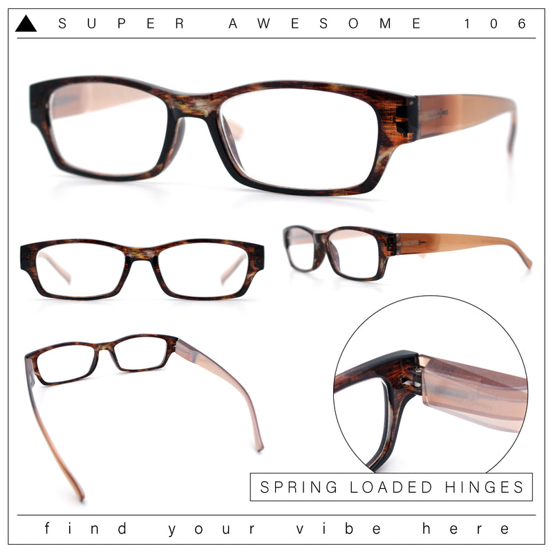 Fancy Narrow Rectangle Spring Hinge Light Weight Plastic Reading Glasses