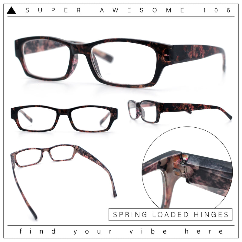 Fancy Narrow Rectangle Spring Hinge Light Weight Plastic Reading Glasses