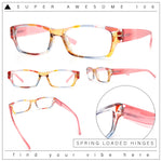 Fancy Narrow Rectangle Spring Hinge Light Weight Plastic Reading Glasses