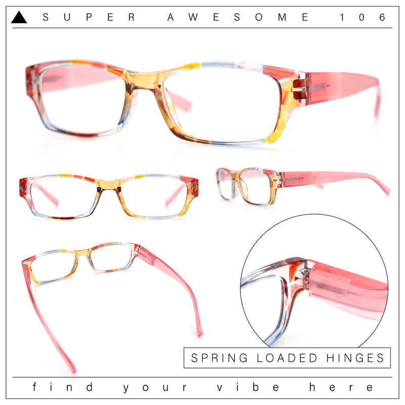 Fancy Narrow Rectangle Spring Hinge Light Weight Plastic Reading Glasses