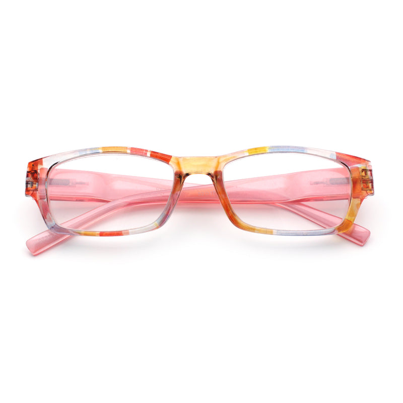 Fancy Narrow Rectangle Spring Hinge Light Weight Plastic Reading Glasses